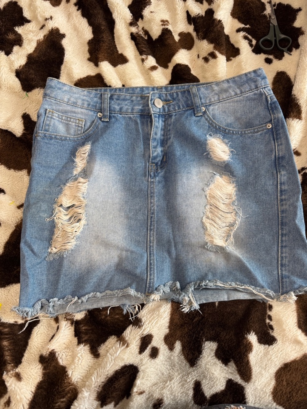 American Bazi Light Blue Distressed Denim Mini Skirt